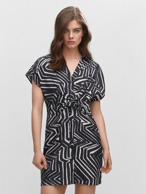 NWT Mango Tropical Print Shirt Dress with Twist Detail size 2 XS Lightweight